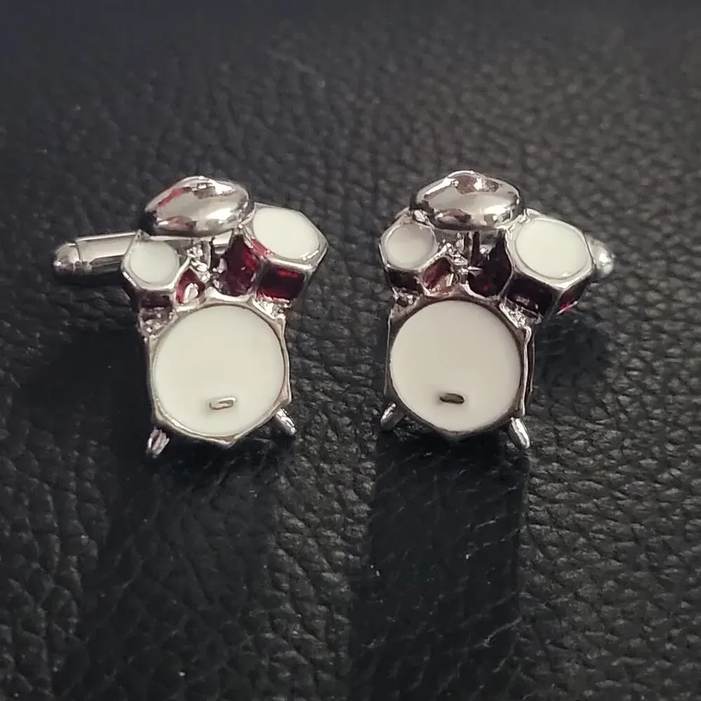 Drum set music themed enamel cuff links